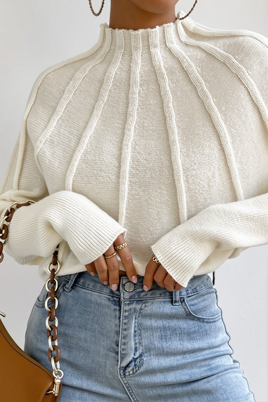 Ribbed Mock Neck Batwing Sweater