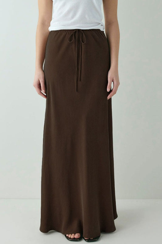 Drawstring Satin Maxi Skirt
