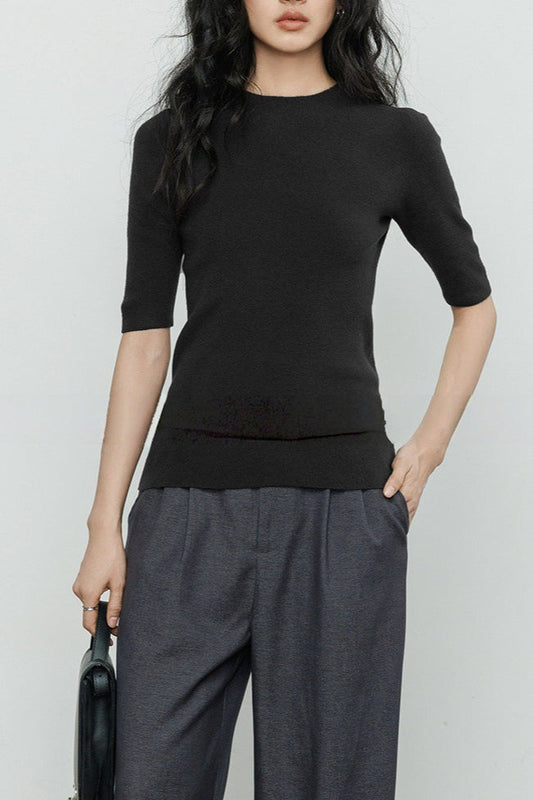 Ribbed Merino Cap Sleeve Knit Top