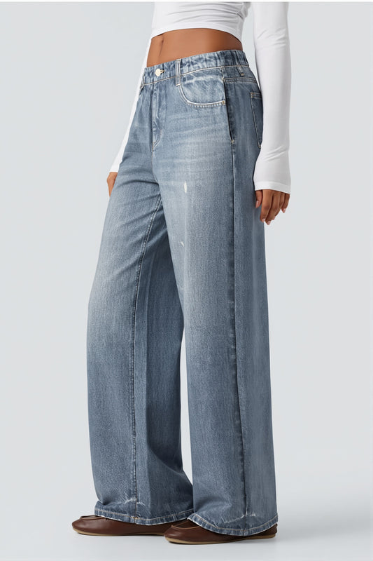 Gradient Elastic Waist Wide Leg Jeans