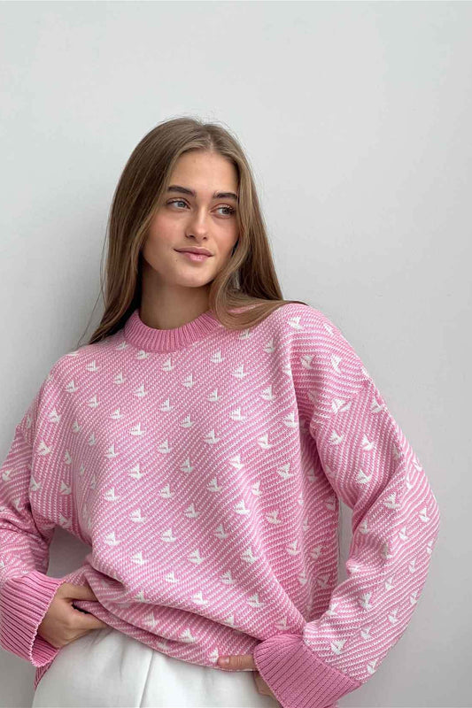 Strickpullover mit Rundhalsausschnitt und Segelbootmuster