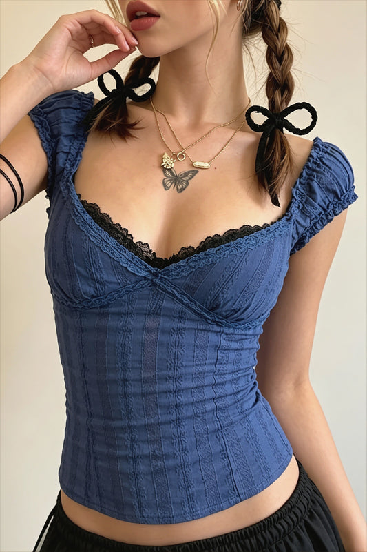 Lace Trim Corset Style Blouse