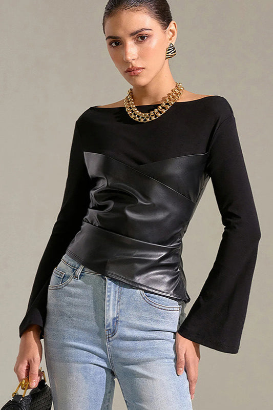 Ribbed Knit Long Sleeve Tee Black / S