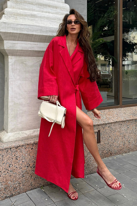 Manteau chemise en coton et lin à manches longues