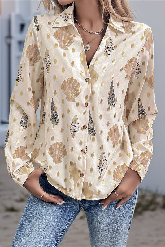 Printed Loose Fit Collared Blouse