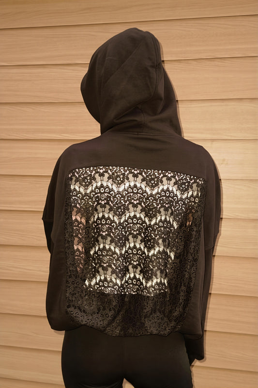 Lace Panel Open Back Hoodie