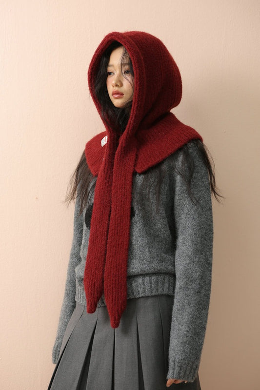 Solid Knitted Hooded Versatile Scarf