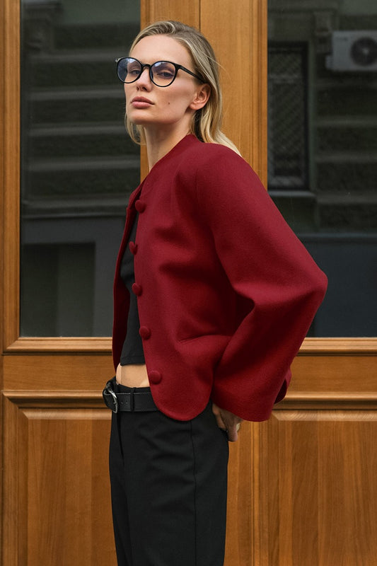 Veste blazer élégante en laine rouge