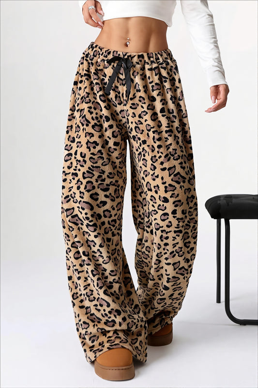 Mixed Print Drawstring Wide Leg Pants