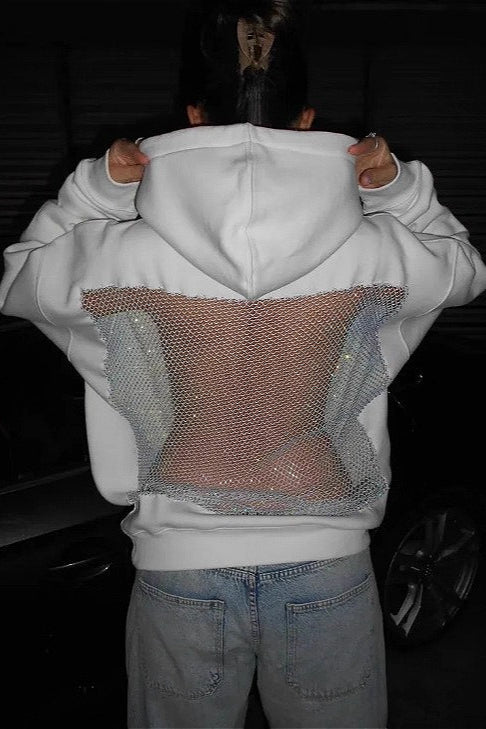 Mesh Cutout Hooded Long Sleeve Casual Sporty Hoodie