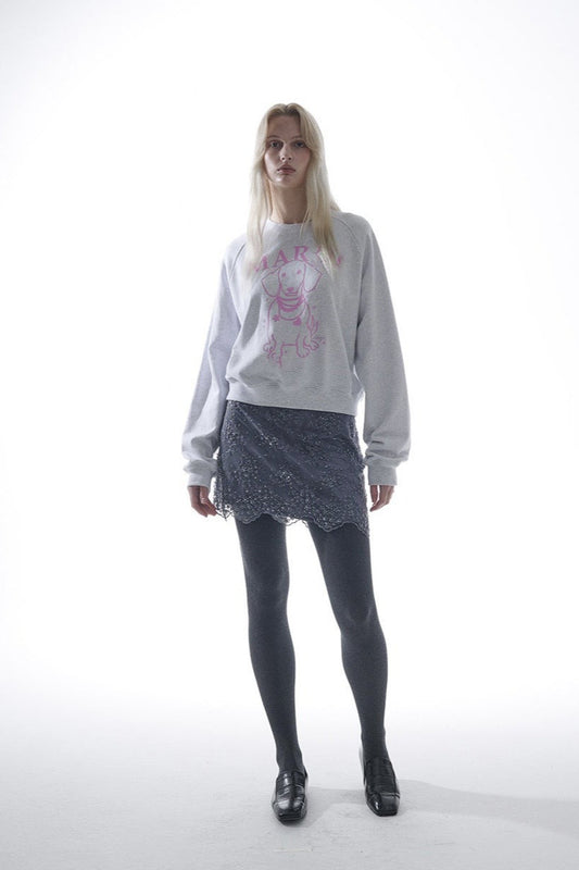 Rhinestone Dog Print Raglan Sweatshirt