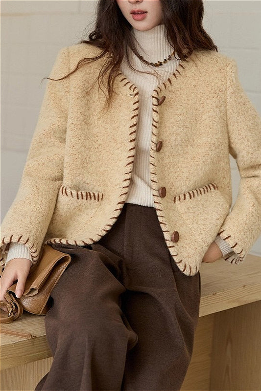 Elegant Textured Wool Two-tone Coat