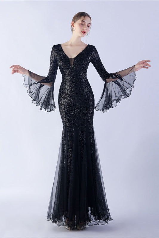 Sequin Ruffled Mesh Party Dress Black / S