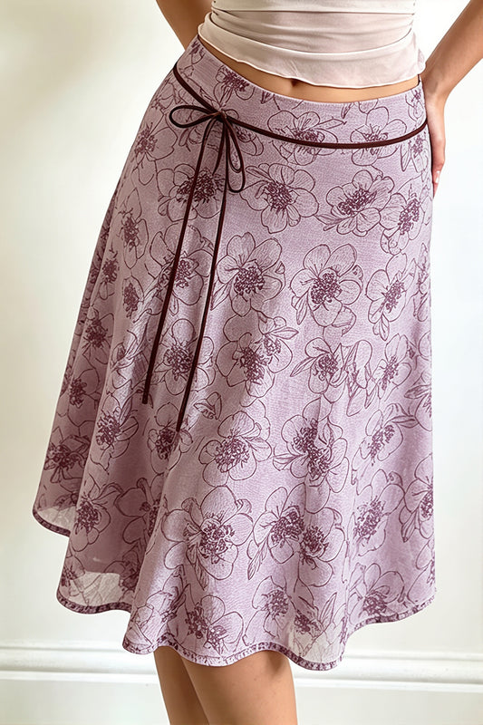 Floral Mesh Tie Waist Midi Skirt