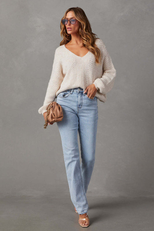 Gerade Jeans mit hoher Taille und heller Waschung