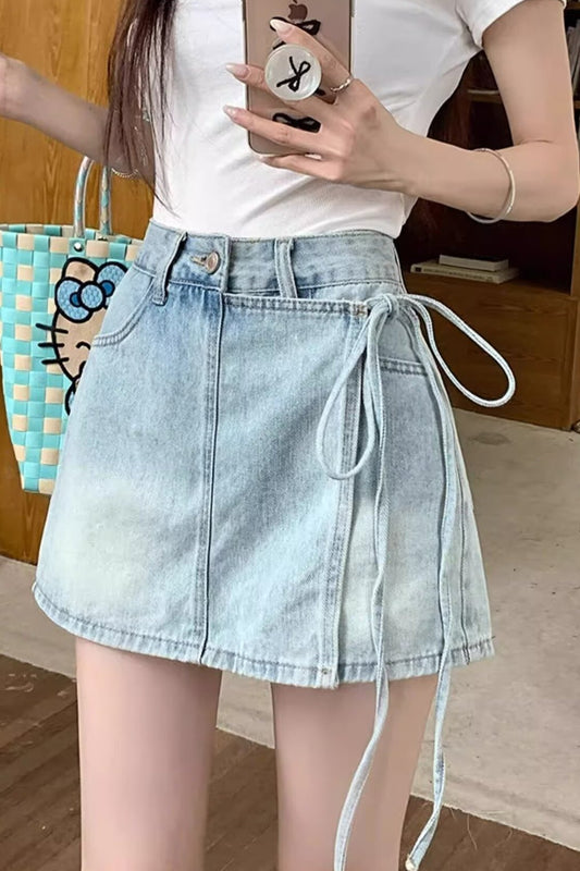 High Waist Denim Skort A Line Bodycon Mini Skirt