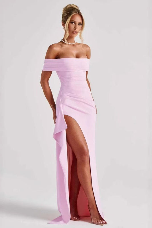 Off Shoulder Slit Party Formal Dress