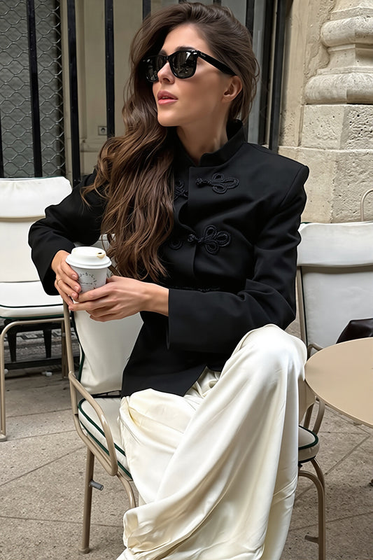 Mandarin Collar Frog Closure Blazer Jacket
