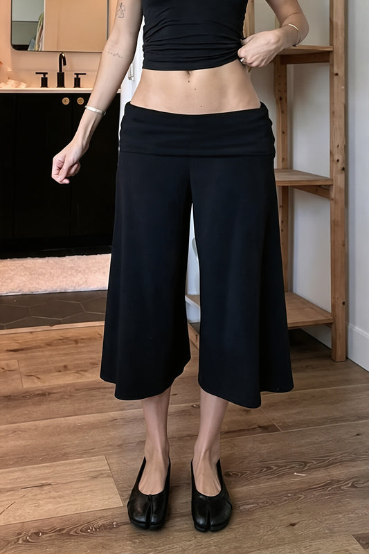 Foldover Low Rise Cropped Wide Leg Pants