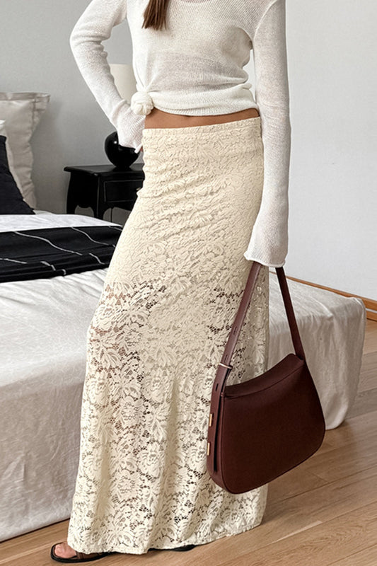 Lace Hollow High-Waisted Midi Skirt