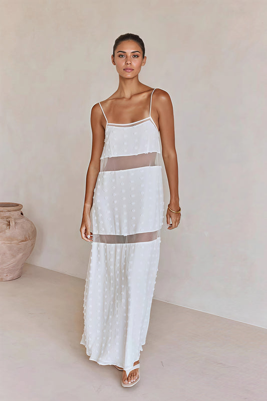 Textured Floral Cutout Spaghetti Strap Vacation Dress