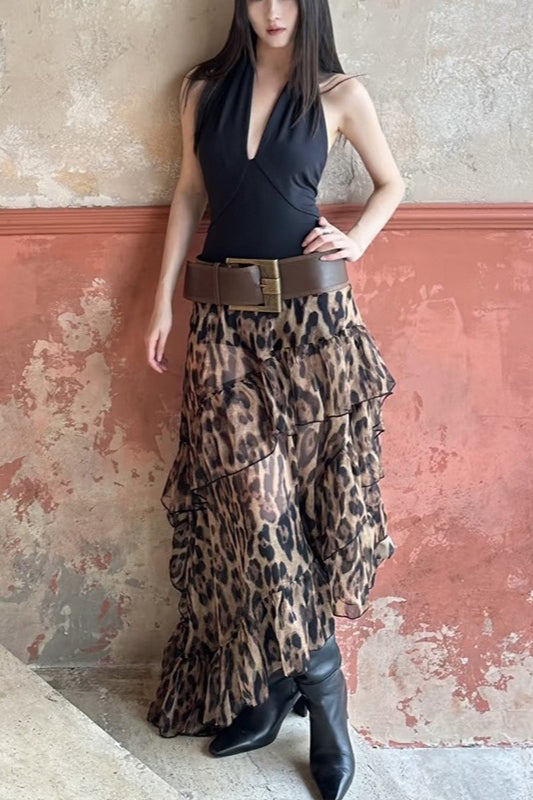 Y2K Leopard Print High-Waisted Loose Fit Skirt