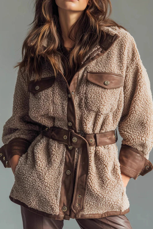 Vintage Fleece-Mantel mit Taschengürtel