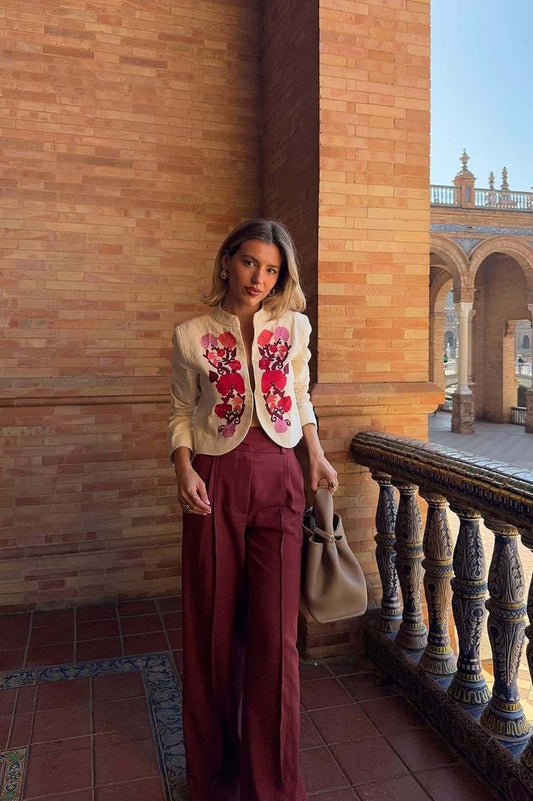 Manteau blazer décontracté brodé