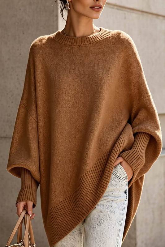 Batwing Crew Neck Longline Sweater