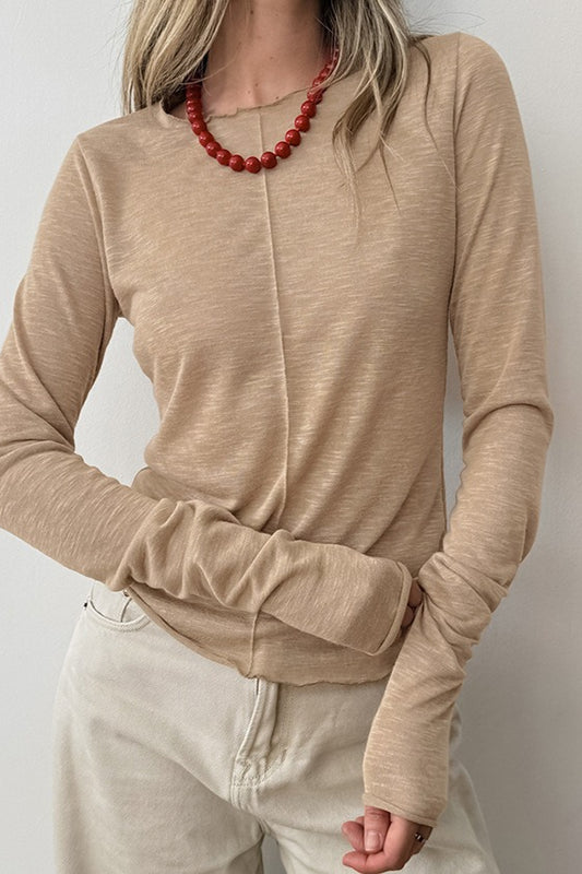 White Crew Neck Long-Sleeve Layering Knit Top