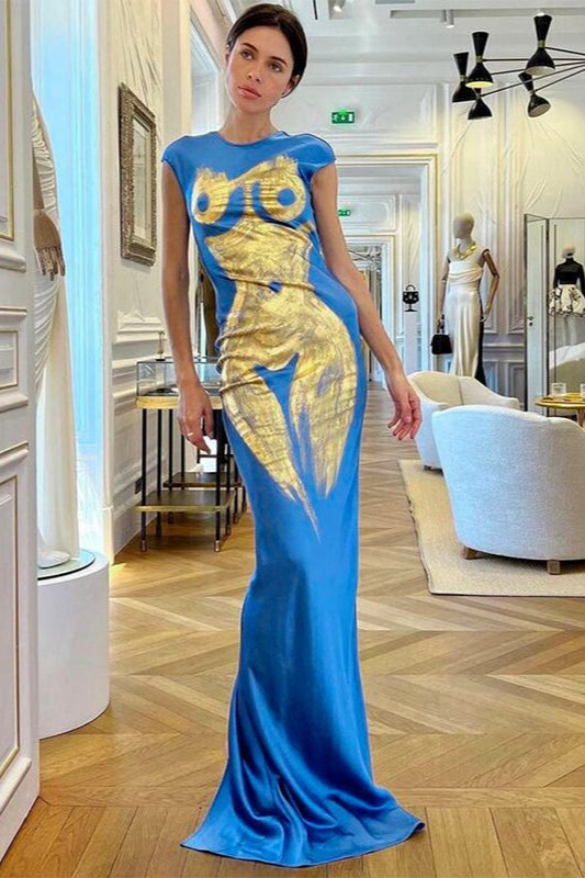 Rückenfreies Abendkleid mit 3D-Druck