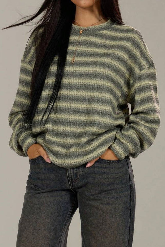 Relaxed Elegant Striped Knit Pullover Blouse