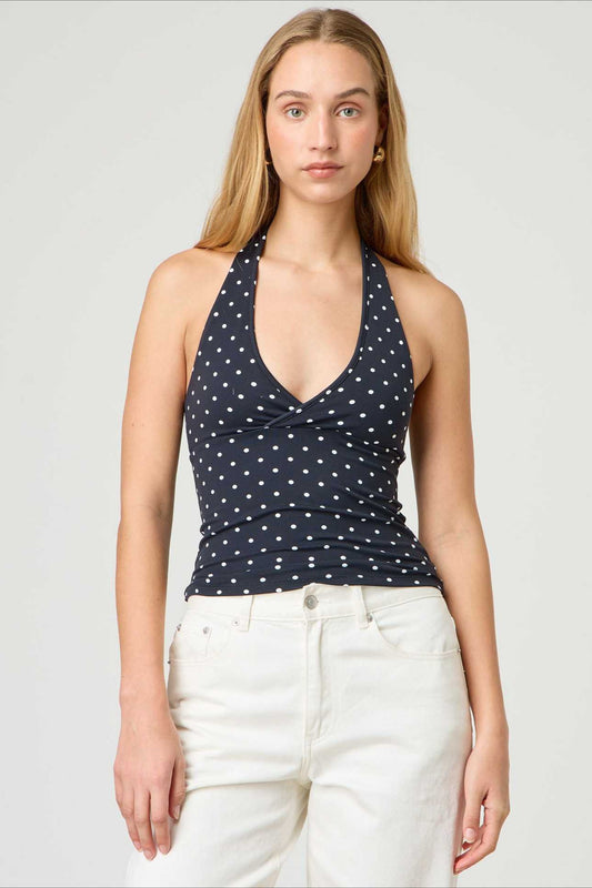 Sexy Polka Dot Plaid Slim Halter Top