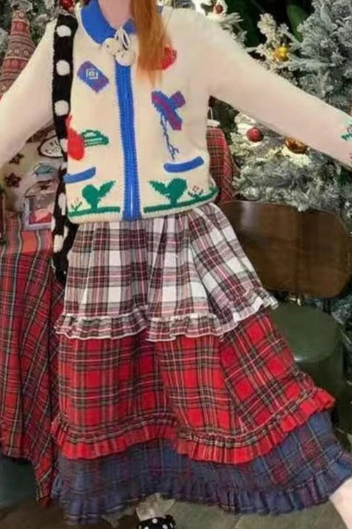 Vintage Color Block Lace Tiered Skirt