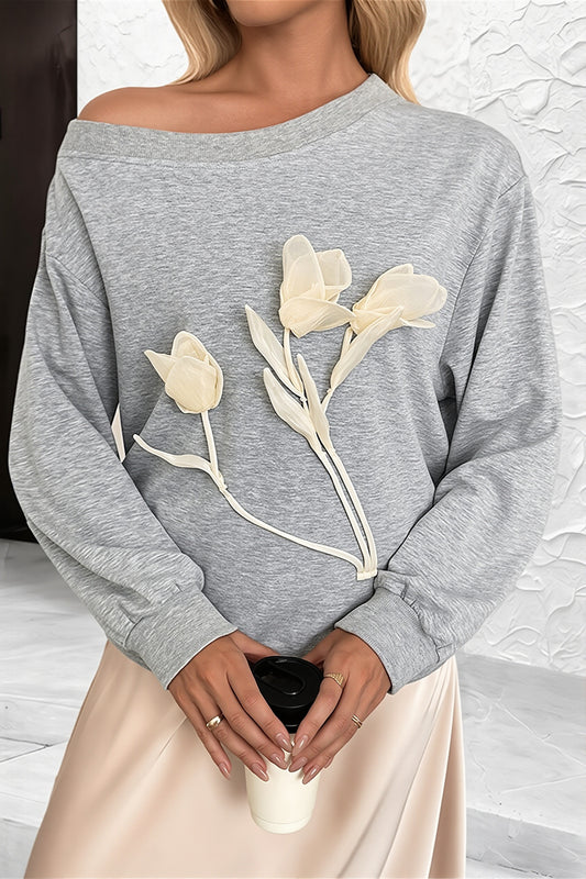 Floral Applique Off Shoulder Sweatshirt