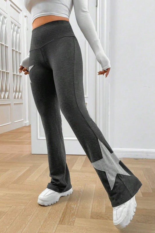 Star Print High Waist Slim Flare Pants