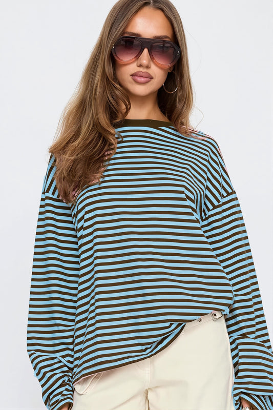 Stripe Drop Relaxed Long-Sleeve Tee