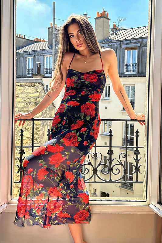 Floral Print Spaghetti Strap Vacation Maxi Vacation Dress