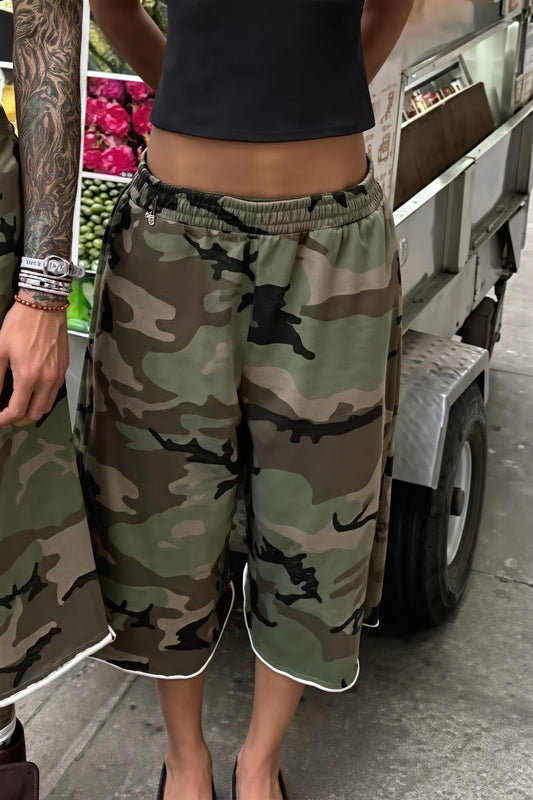 Frayed Camo Cargo Bermuda Pants
