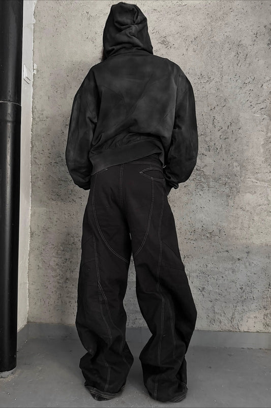 Washed Panel Pullover Hoodie