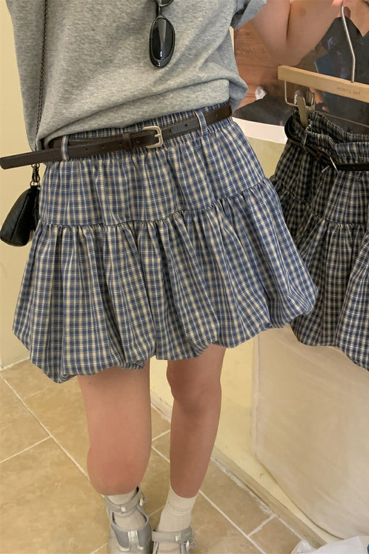 Plaid Tulip High Waist Mini Skirt