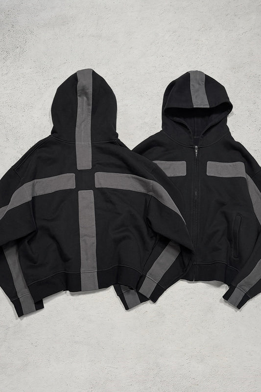 Embroidered Patch Zip Hoodie