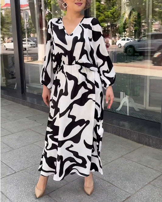 Elegant Long-Sleeved Dress With Fashion Print Casual Dresses