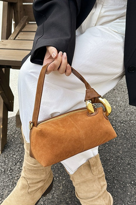 Plain Suede Retro Metal Detail Pillow-style Shoulder Crossbody Bag