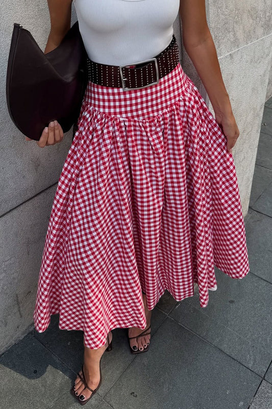 Gingham Pleated Maxi Skirt