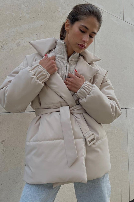 Slim Fit Lapel Belted Winter Coat White / S coats