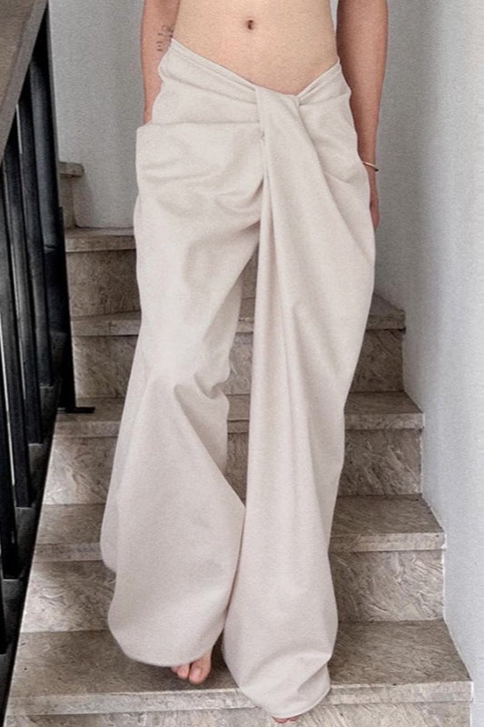 Asymmetrical Twist Solid Wide Leg Pants