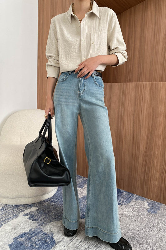 Washed High Waist Slimming Bootcut Loose Jeans