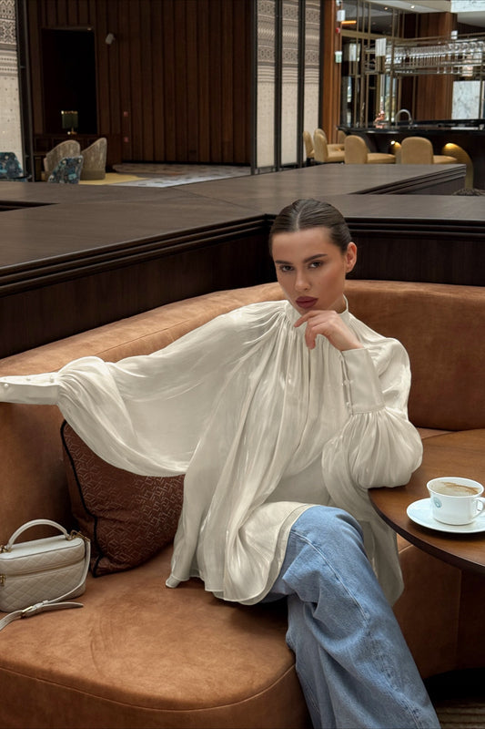 High Neck Balloon Sleeve Blouse