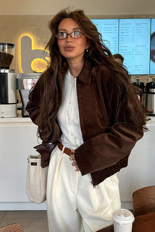 Corduroy Turn Down Collar Zip Jacket